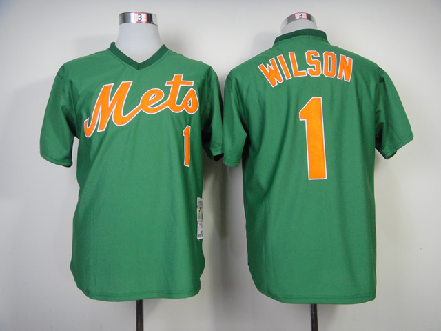 Men New York Mets #1 Wilson Green Throwback 1985 MLB Jerseys